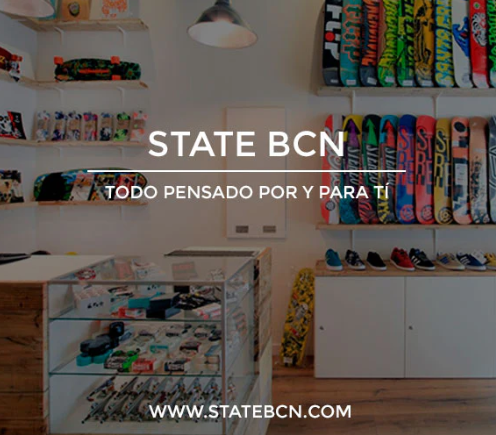 tienda_skate_barcelona_statebcn Fachada de State BCN en el barrio de Gràcia, Barcelona. Tienda especializada en skate, streetwear y cultura urbana.
